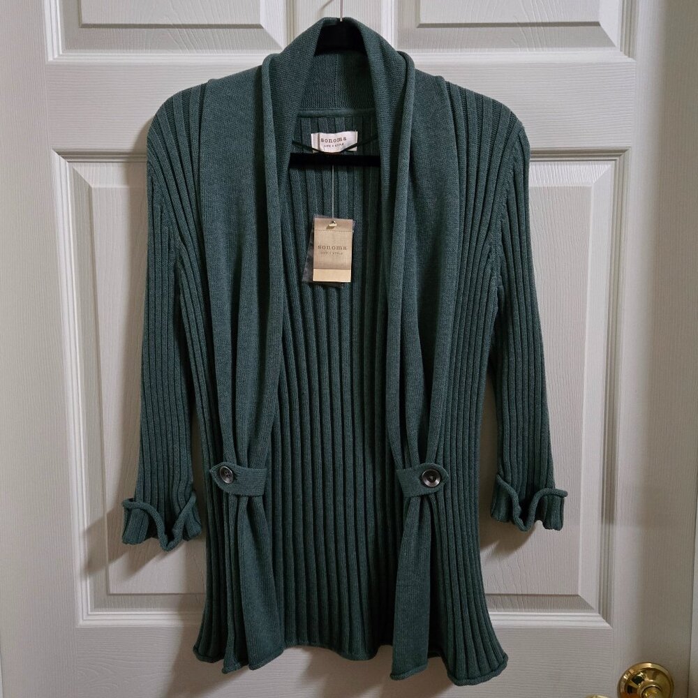 NWT Sonoma Green Open Front Cardigan Sweater Size Small